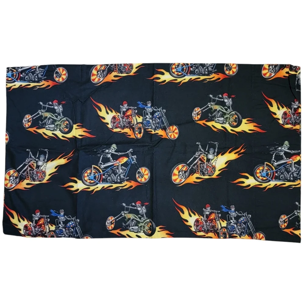 Skeleton Motorcycle Pillowcase Standard Queen Black Fire Flames Biker Homemade
